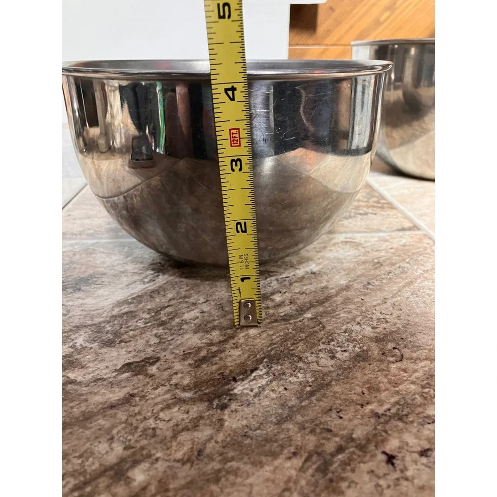 3 Piece Stainless Steel Nesting Mixing Bowl Set Polished Silver Kitchen Prep